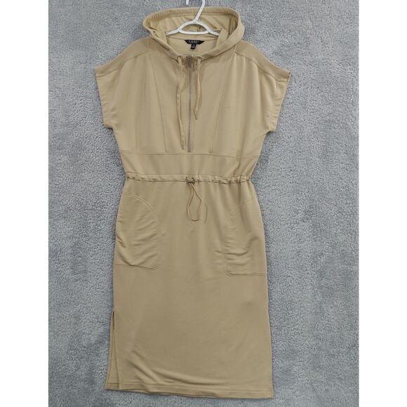 Lauren Ralph Lauren Black Label Large Short Sleeve Hoodie Dress Tan Preppy Logo - Picture 1 of 16